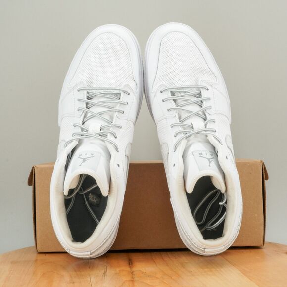 Nike Air Jordan Retro V.1 Men's Size 14 Shoes White Stealth Leather Sneakers - Picture 5 of 9